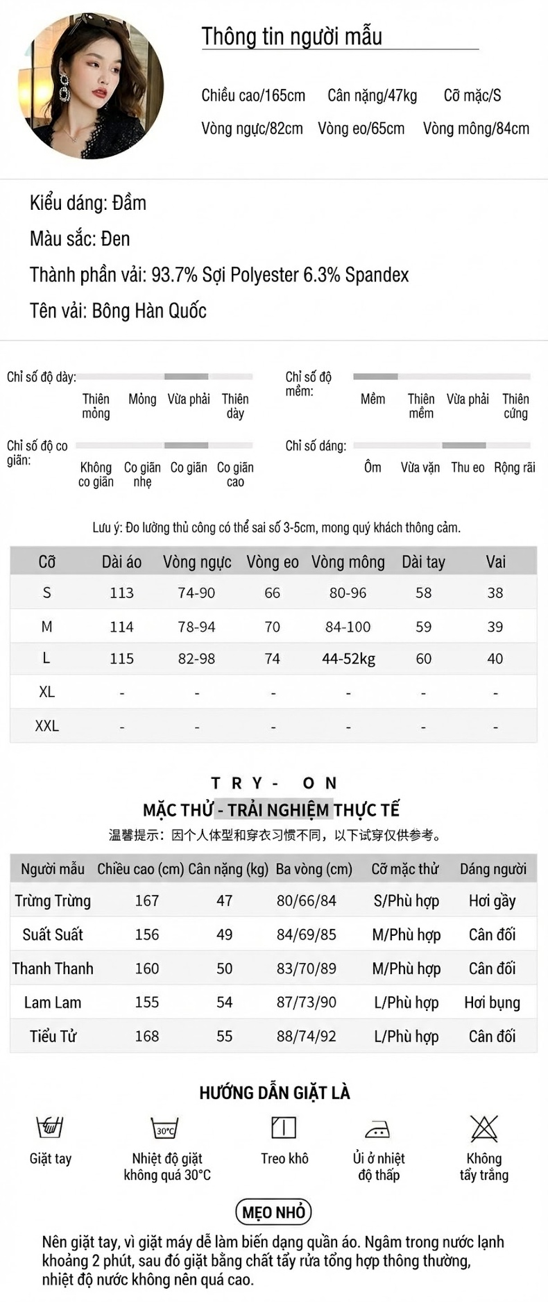 Váy Đầm Ôm Body Nữ Cổ chữ V Ren Tay Dài Màu Đen chi tiết 2