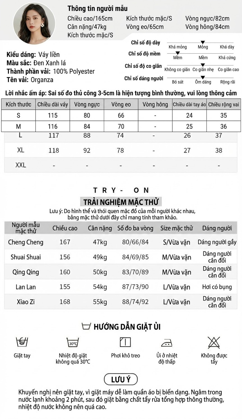 Váy Đầm Ôm Eo Dáng Xòe Organza Tay Bồng Phong Cách Tiểu Thư Màu Đen, Xanh Olive chi tiết 2