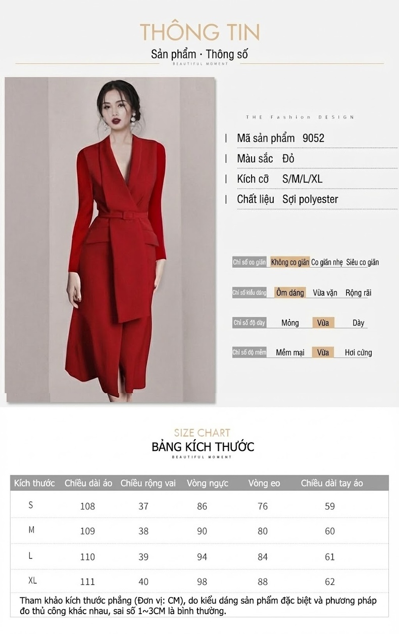 Váy Đầm Vest Nữ Dáng Dài Tay Dài Phong Cách Châu Âu Màu Đỏ chi tiết 1