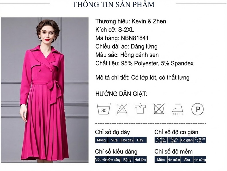Váy Dáng Áo Khoác Nữ Xòe Ly Eo Thắt Nơ Cổ chữ Vest Tay Dài Màu Hồng chi tiết 18