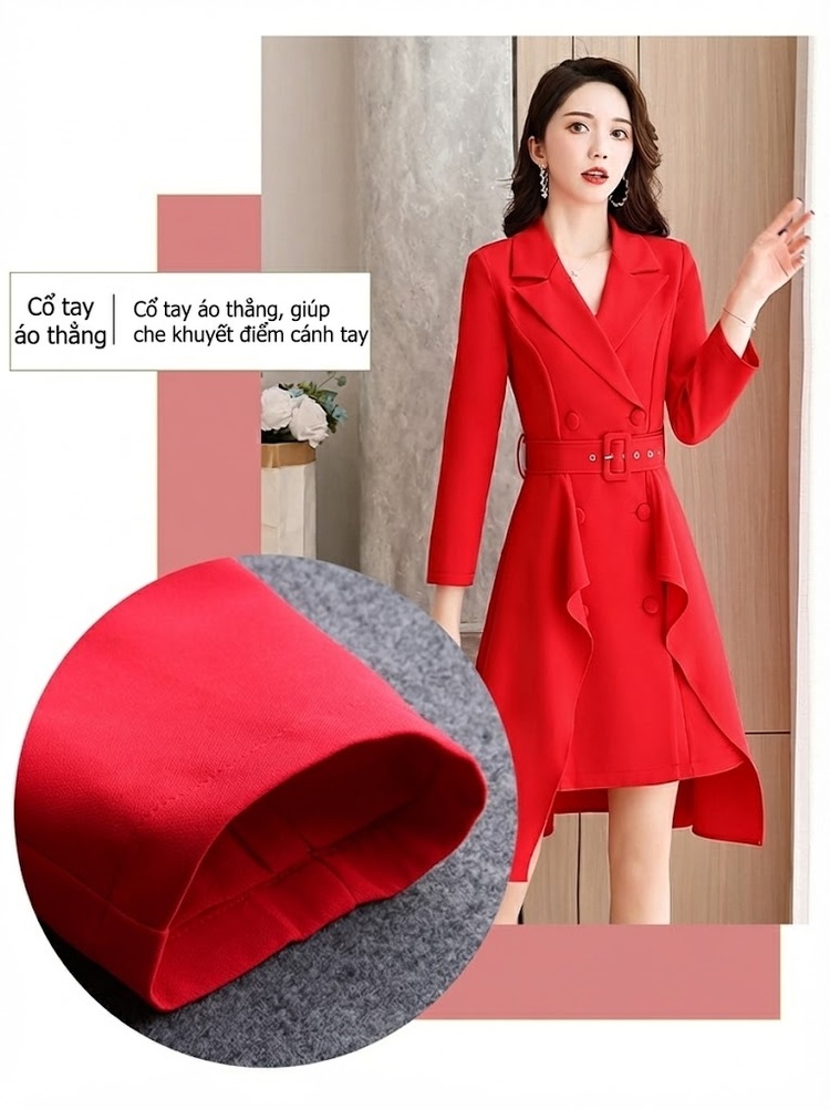 Váy Dáng Vest Nữ Dáng Ôm Chiều Dài Vừa Phải Kèm Đai Màu Đỏ, Trắng, Đen, Nâu chi tiết 2