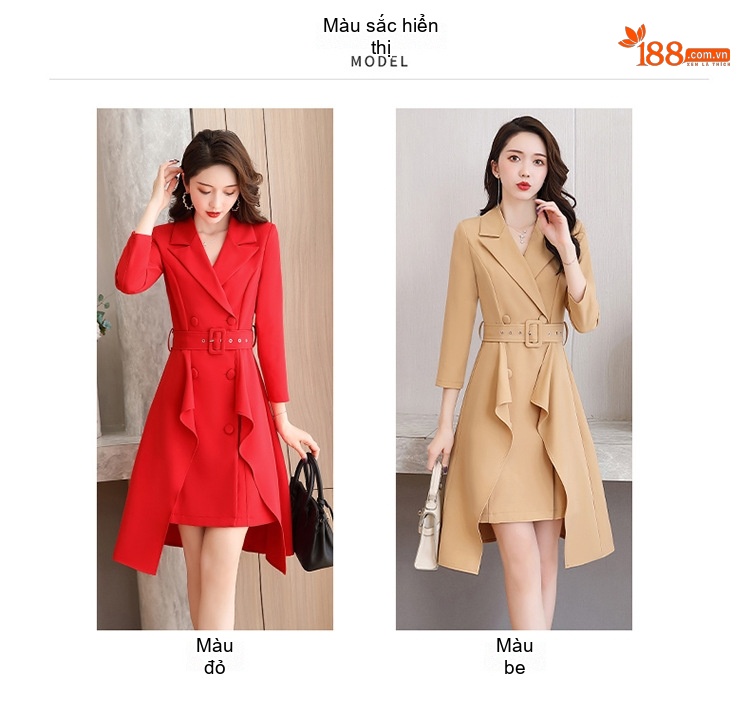 Váy Dáng Vest Nữ Dáng Ôm Chiều Dài Vừa Phải Kèm Đai Màu Đỏ, Trắng, Đen, Nâu chi tiết 5