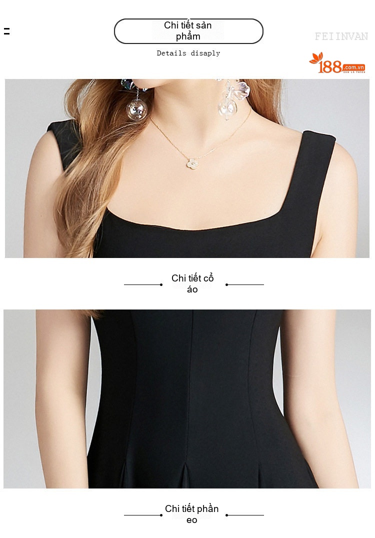 Váy Dây Đầm Xòe Lưới Bồng Bềnh Cao Cấp Màu Đen chi tiết 12