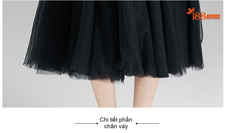 Váy Dây Đầm Xòe Lưới Bồng Bềnh Cao Cấp Màu Đen chi tiết 13
