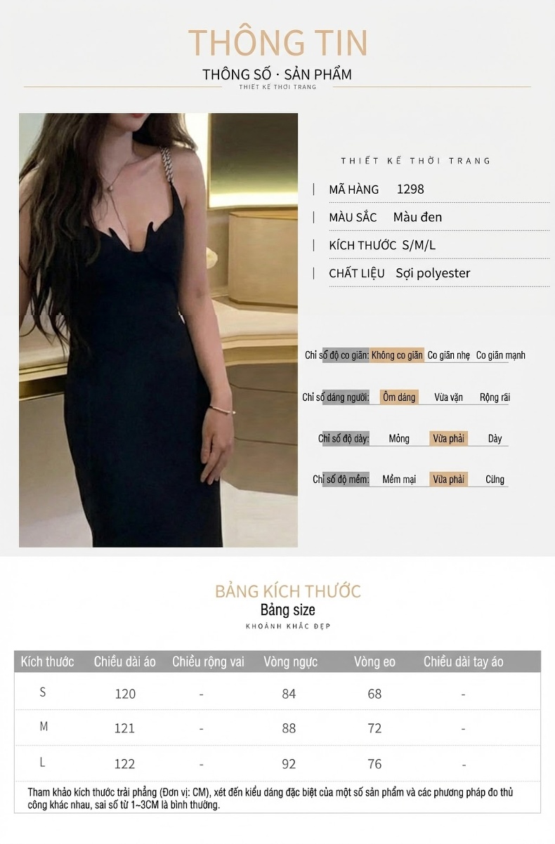 Váy Dây Đen Dáng Dài Thiết Kế Sexy Hở Lưng chi tiết 1