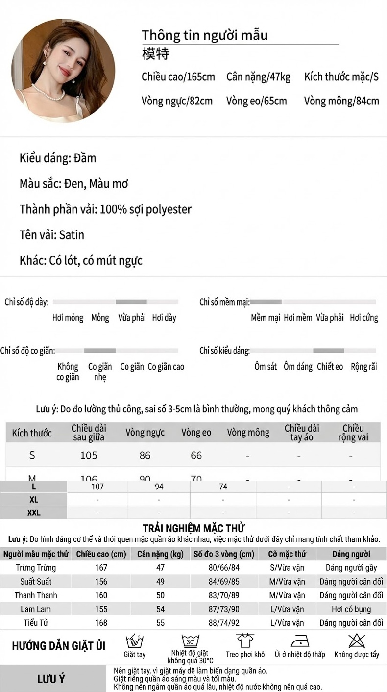 Váy Dây Nữ dáng chữ A Chiết Eo Dài Thướt Tha Màu Trắng, Đen chi tiết 2