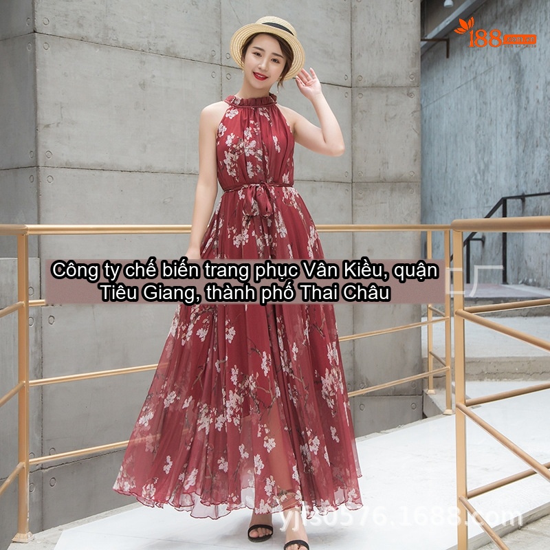 Váy Dây Nữ Dáng Dài Xòe Eo Chun In Hoa Chất Liệu Voan Màu Đỏ, Đen, Xanh, Hồng... chi tiết 4