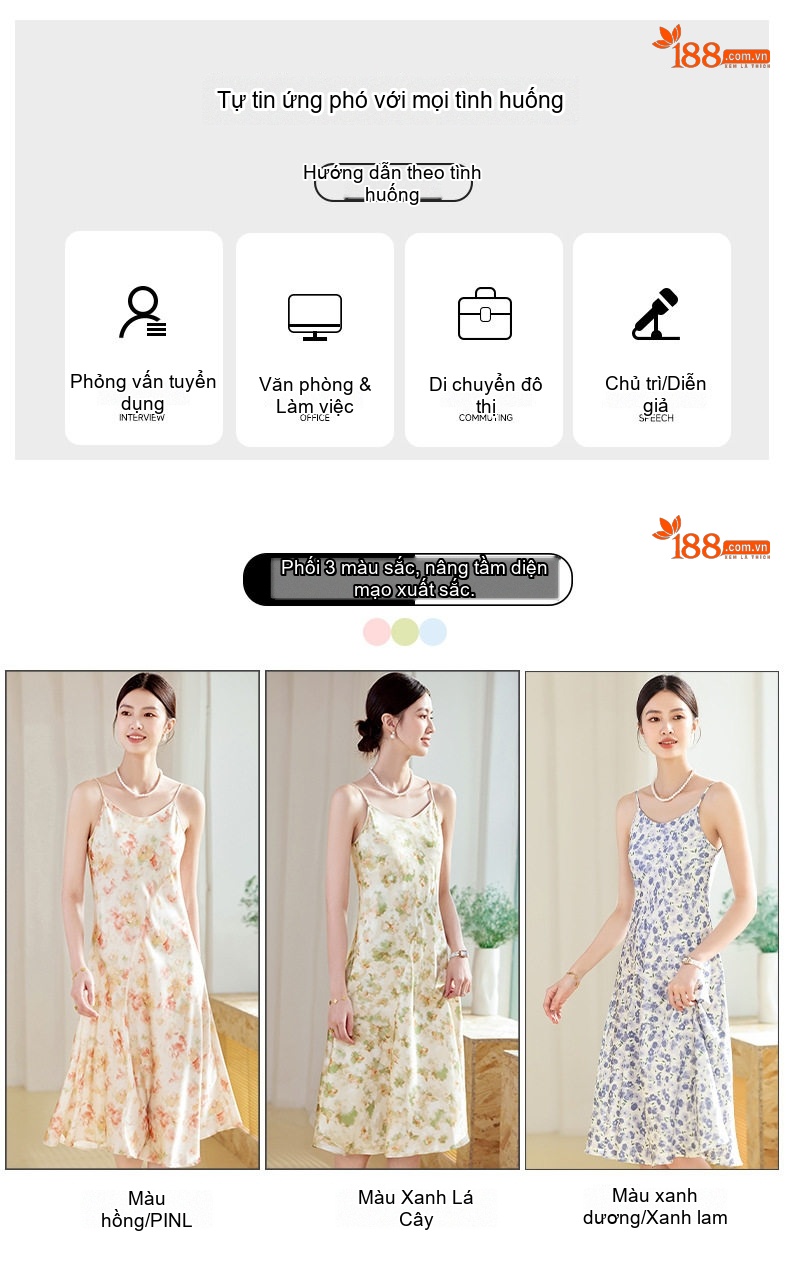 Váy Dây Nữ Họa Tiết Hoa Nhí Phong Cách Pháp Thanh Lịch Màu Be, Xanh Dương, Xanh Lá... chi tiết 3