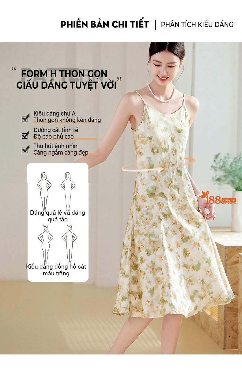 Váy Dây Nữ Họa Tiết Hoa Nhí Phong Cách Pháp Thanh Lịch Màu Be, Xanh Dương, Xanh Lá... chi tiết 4