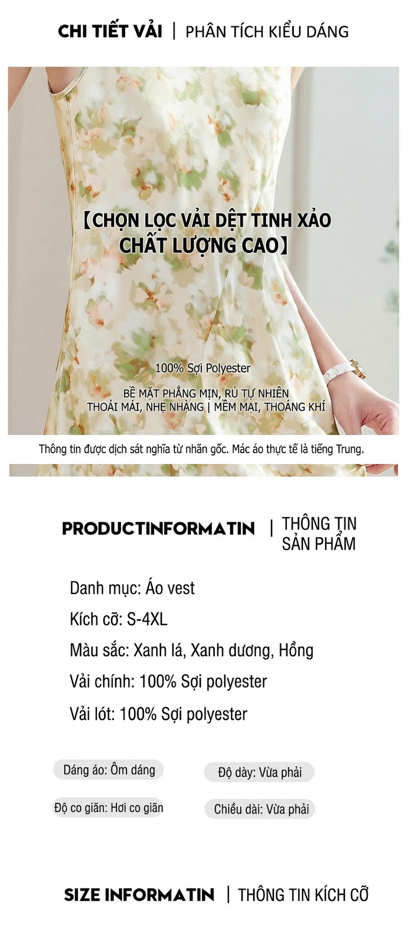 Váy Dây Nữ Họa Tiết Hoa Nhí Phong Cách Pháp Thanh Lịch Màu Be, Xanh Dương, Xanh Lá... chi tiết 6