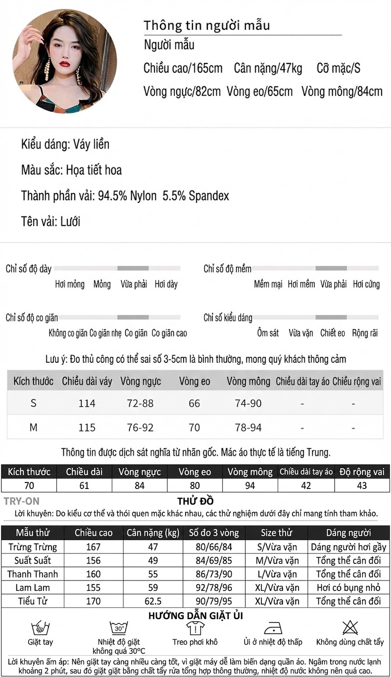 Váy Dây Nữ Họa Tiết Hoa Phong Cách Nhẹ Nhàng Thanh Lịch Màu Đen, Cam, Xanh... chi tiết 2