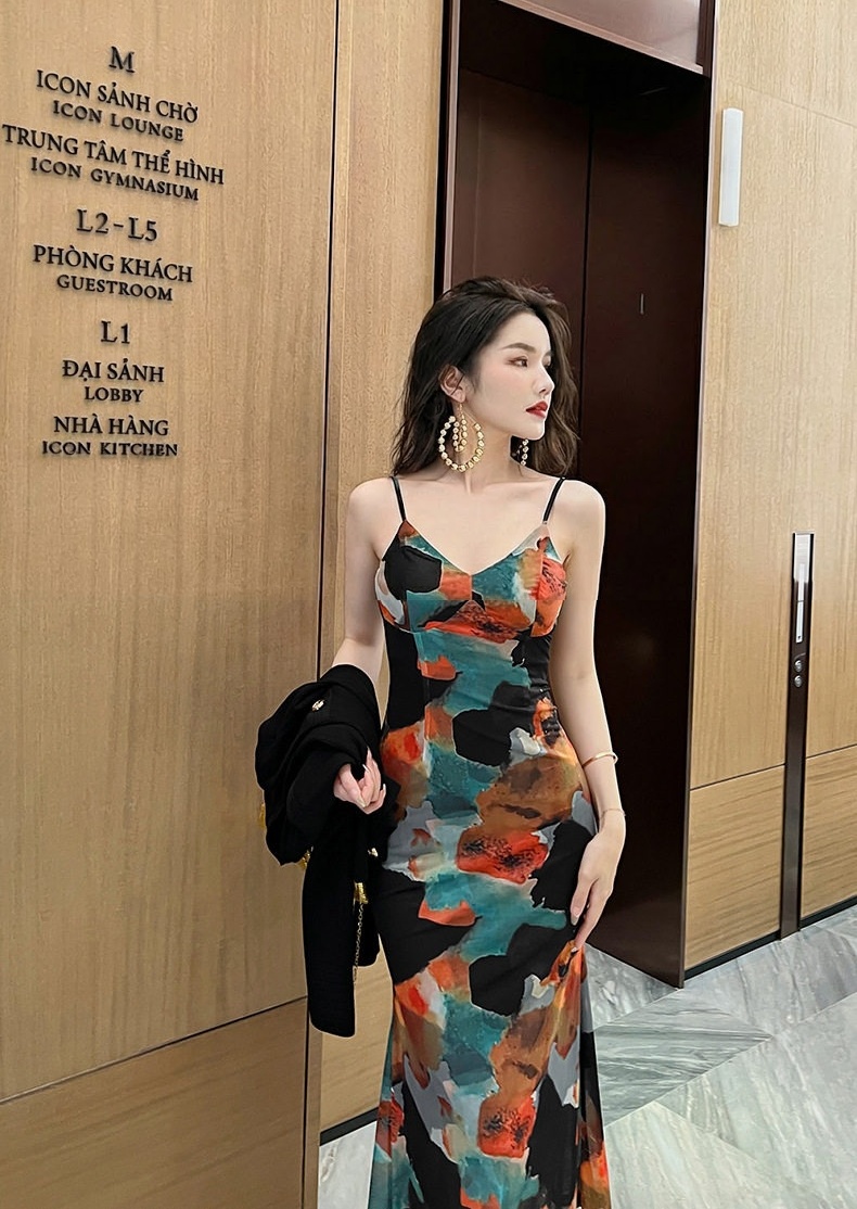 Váy Dây Nữ Họa Tiết Hoa Phong Cách Nhẹ Nhàng Thanh Lịch Màu Đen, Cam, Xanh... chi tiết 21