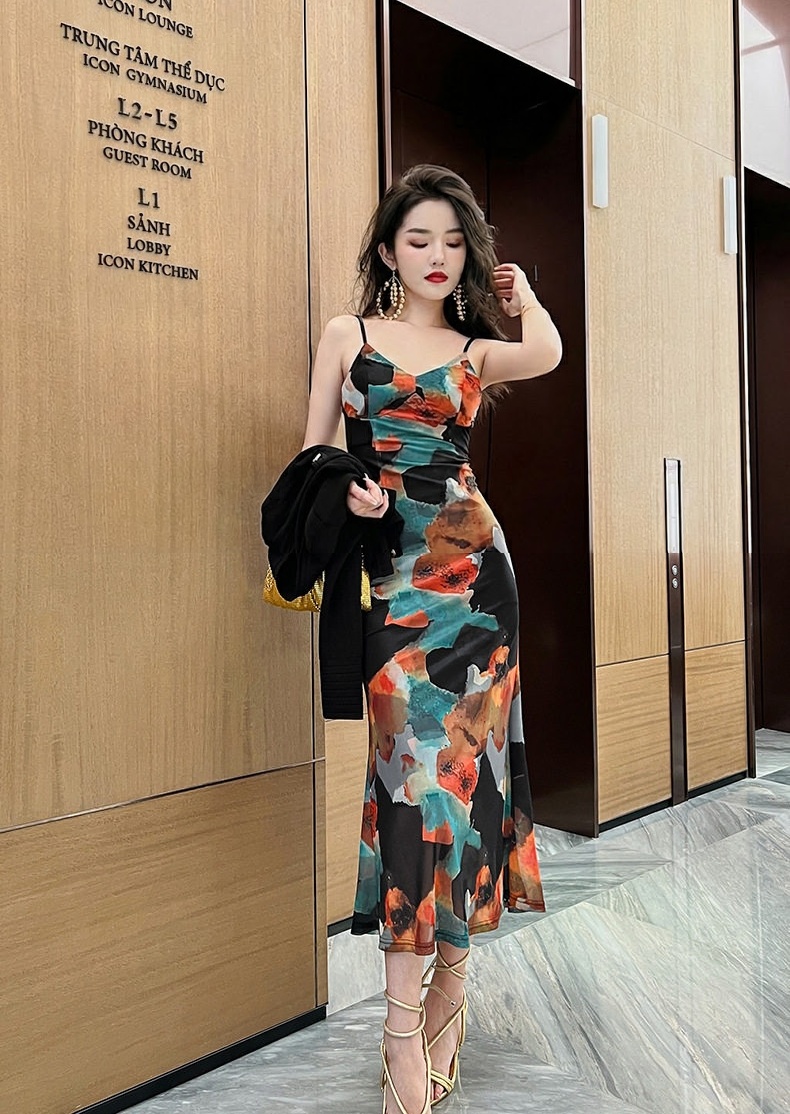 Váy Dây Nữ Họa Tiết Hoa Phong Cách Nhẹ Nhàng Thanh Lịch Màu Đen, Cam, Xanh... chi tiết 22