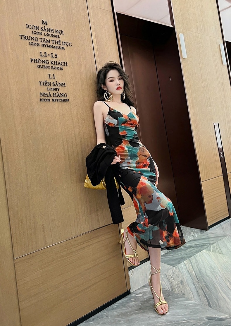 Váy Dây Nữ Họa Tiết Hoa Phong Cách Nhẹ Nhàng Thanh Lịch Màu Đen, Cam, Xanh... chi tiết 23