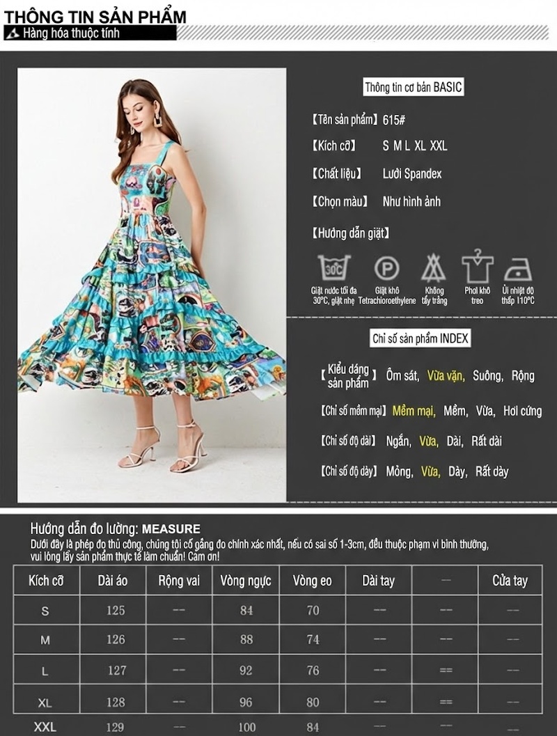 Váy Dây Nữ In Họa Tiết Thiết Kế Bèo Nhún Kiểu Âu Mỹ chi tiết 8