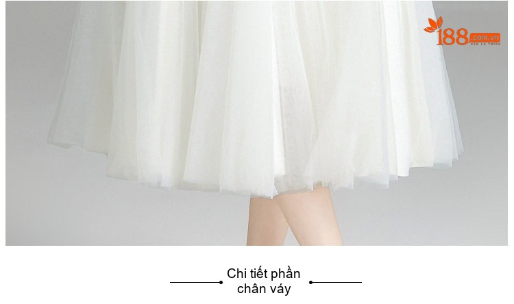 Váy Dây Nữ Lưới Xếp Tầng Dáng Xòe Dự Tiệc Cao Cấp Màu Trắng chi tiết 13