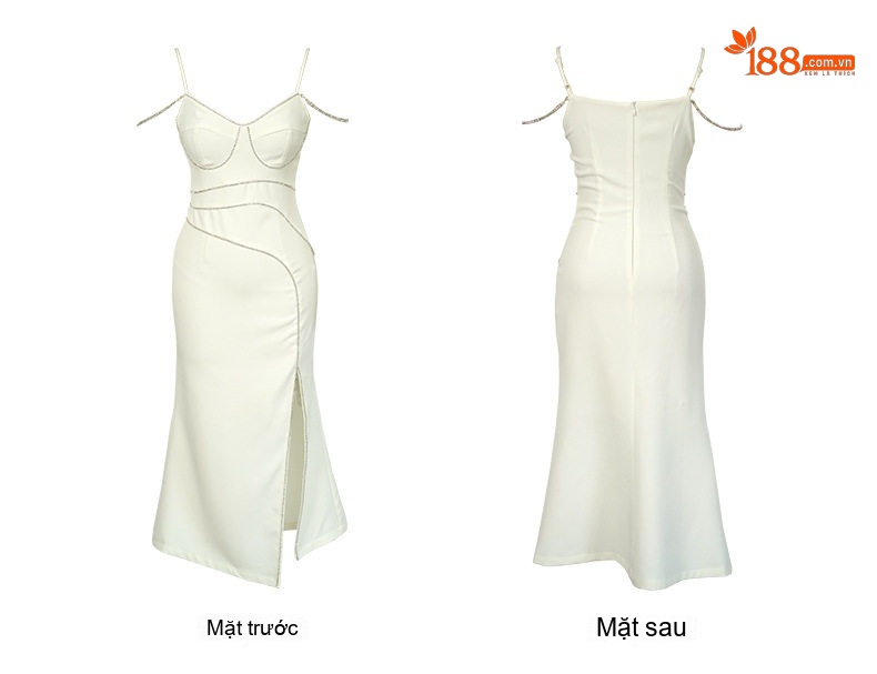 Váy Dây Nữ Ôm Body Dáng Dài Xẻ Tà Thiết Kế Đính Đá Màu Đen, Trắng chi tiết 7