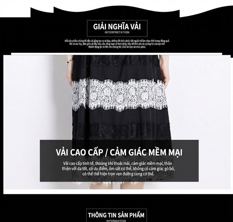 Váy Dây Nữ Phối Ren Cao Cấp Phong Cách Pháp Thanh Lịch Màu Đen, Trắng chi tiết 2