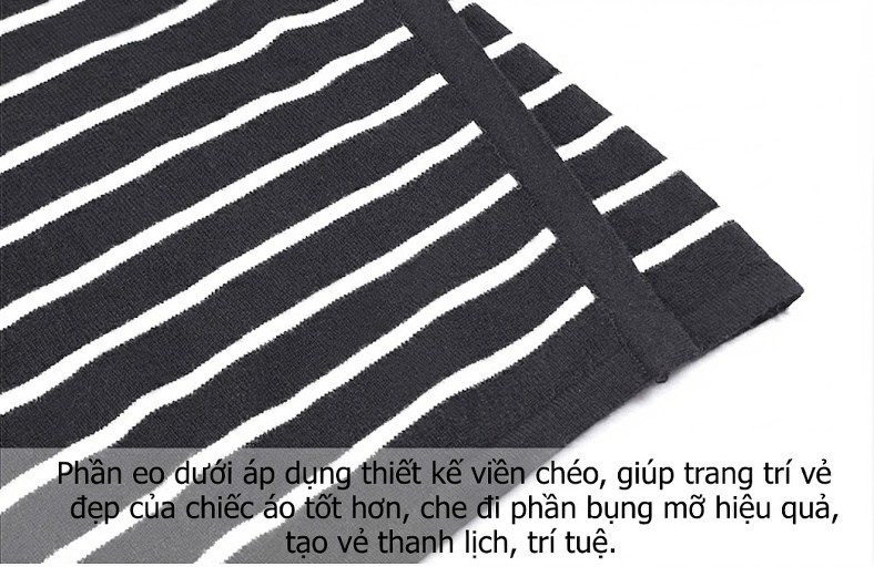 Váy Dệt Kim Nữ Cổ Tròn Tay Dài Kẻ Sọc Chất Liệu Lông Cừu Màu Đen, Trắng chi tiết 10