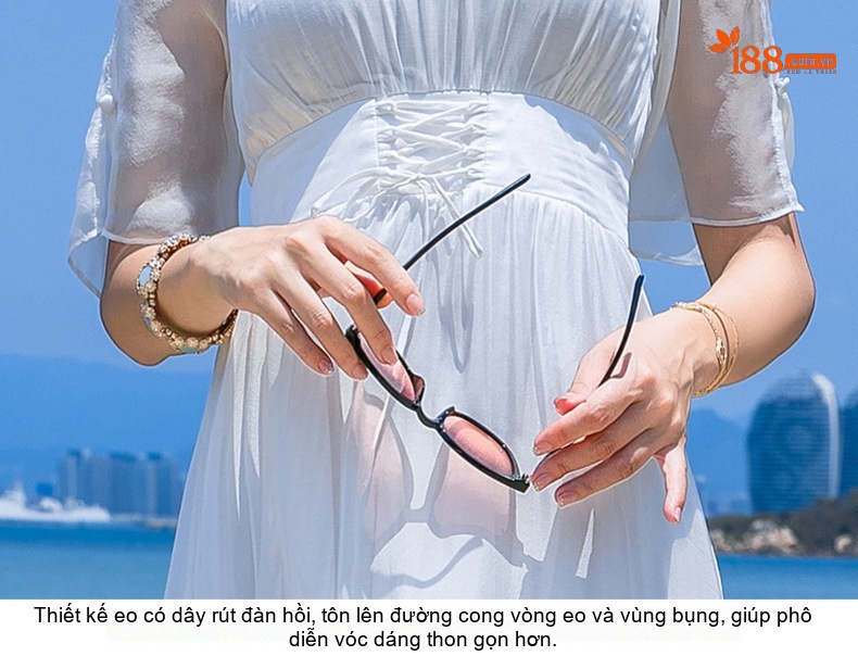 Váy Đi Biển Nữ Lụa Tằm Bo Eo Dáng Chữ A Cổ chữ V Tay Loe Màu Đỏ, Trắng chi tiết 17