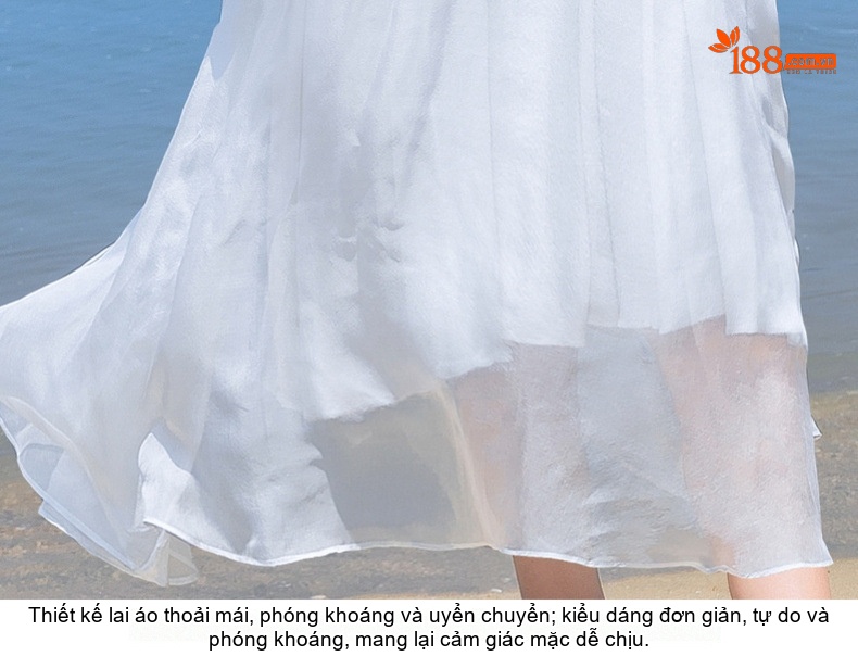 Váy Đi Biển Nữ Lụa Tằm Bo Eo Dáng Chữ A Cổ chữ V Tay Loe Màu Đỏ, Trắng chi tiết 18