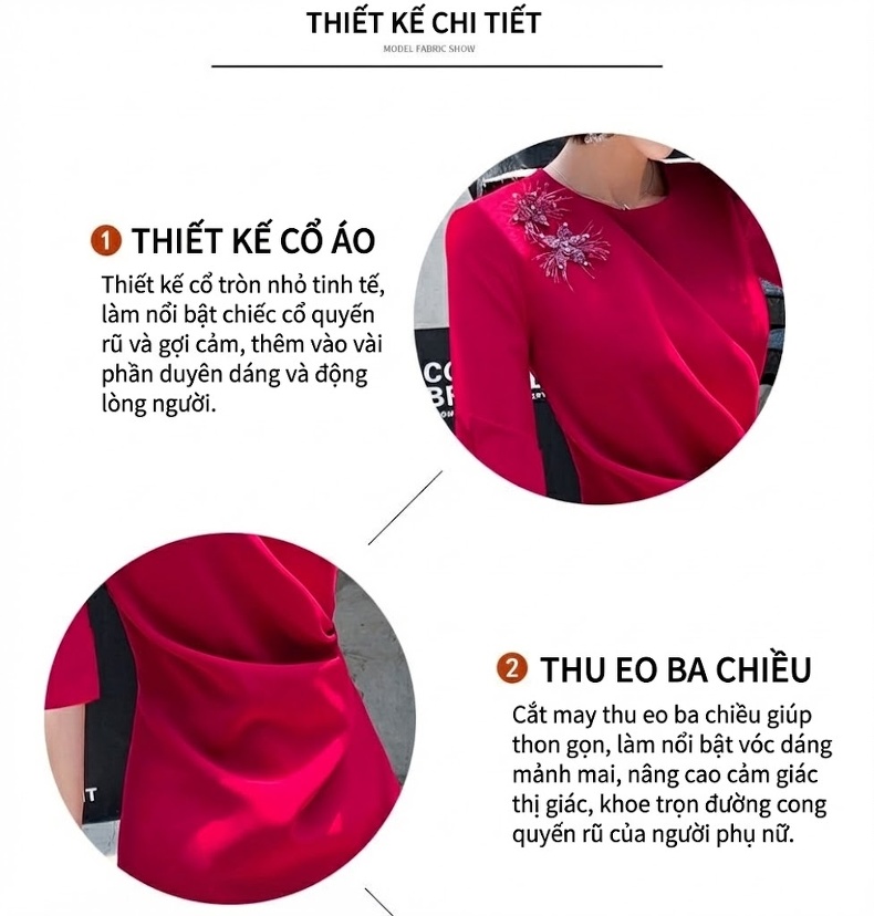 Váy Dự Tiệc Cưới Cô Dâu Dáng Ôm Midi Tay Lỡ Màu Đỏ Rượu Vang, Xanh Lá, Xanh Ngọc Bích chi tiết 3