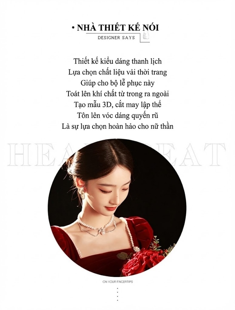 Váy Dự Tiệc Cưới Cô Dâu Tay Bồng Phong Cách Pháp Chất Liệu Nỉ Màu Đỏ Rượu Vang chi tiết 2