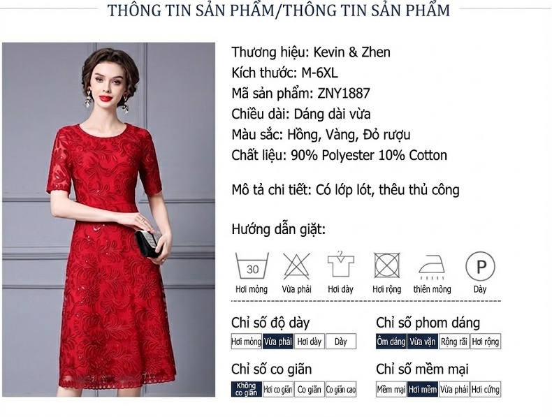 Váy Dự Tiệc Cưới Thêu Hoa Chiết Eo dáng chữ A Màu Đỏ, Hồng chi tiết 2