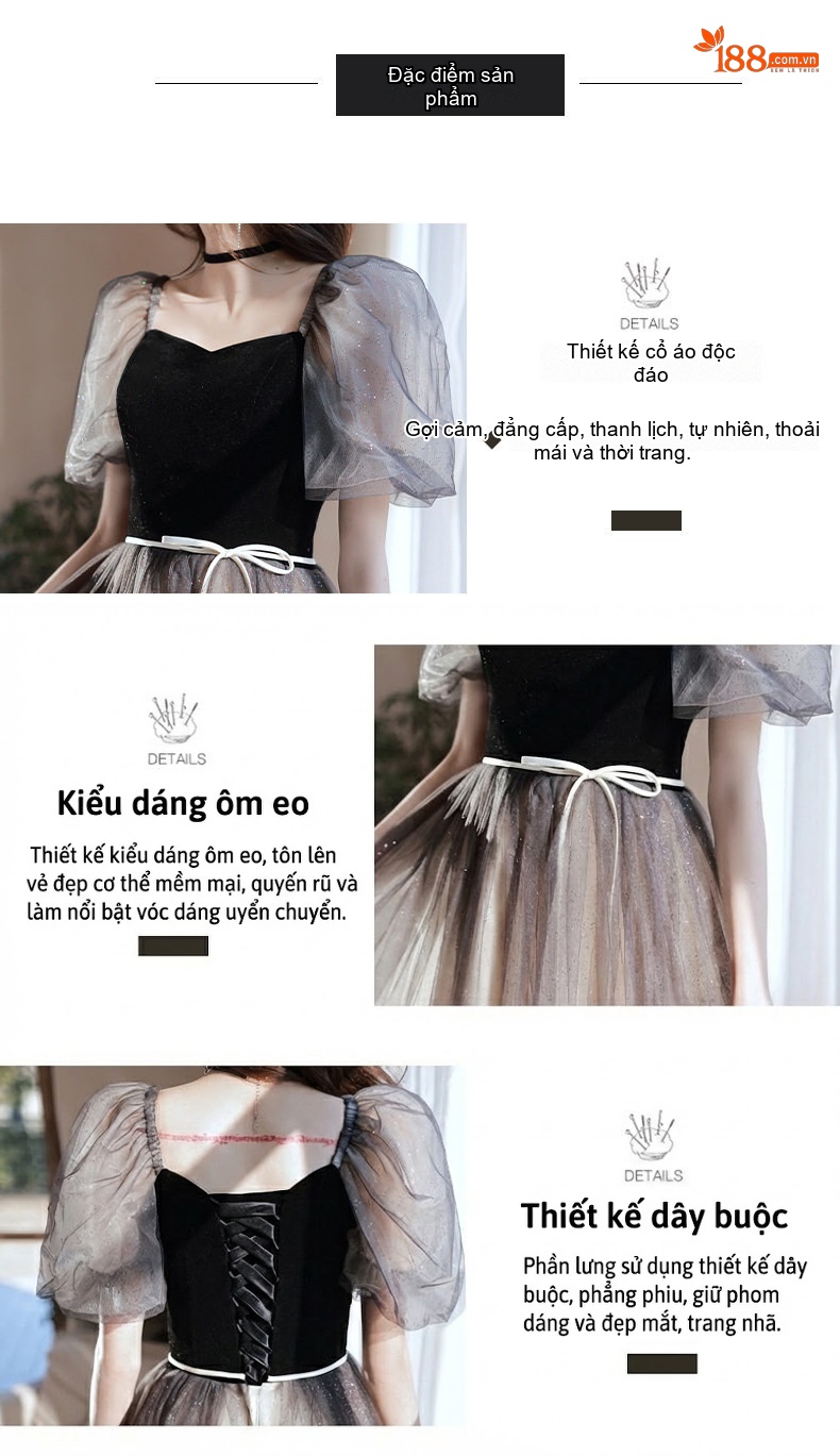 Váy Dự Tiệc Dáng Xòe Kiểu Pháp Tay Bồng Thích Hợp Cho Học Sinh Màu Đen, Trắng chi tiết 2
