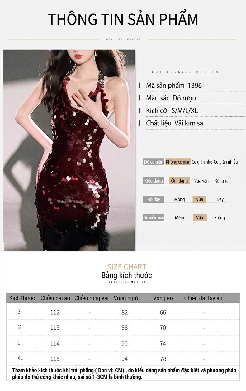 Váy Dự Tiệc Nữ Đính Kim Sa Lấp Lánh Hở Lưng Ôm Body Màu Đỏ Rượu chi tiết 1