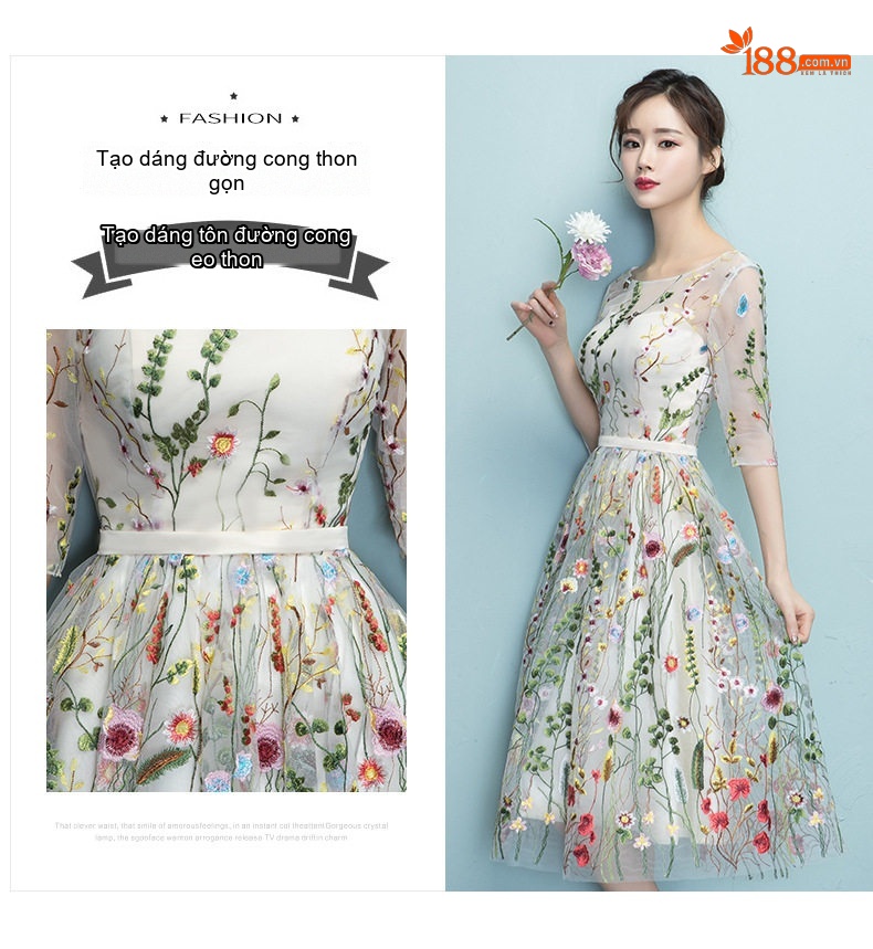 Váy Dự Tiệc Nữ Ren Ôm Dáng Thêu Hoa Phong Cách Hàn Quốc chi tiết 1