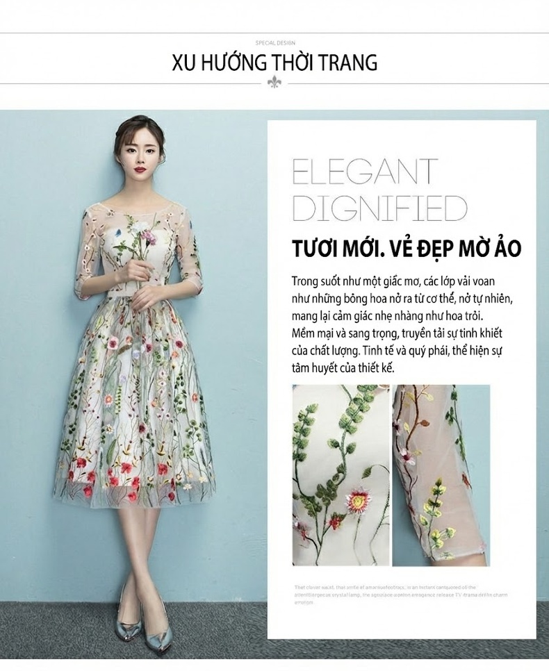 Váy Dự Tiệc Nữ Ren Ôm Dáng Thêu Hoa Phong Cách Hàn Quốc chi tiết 2