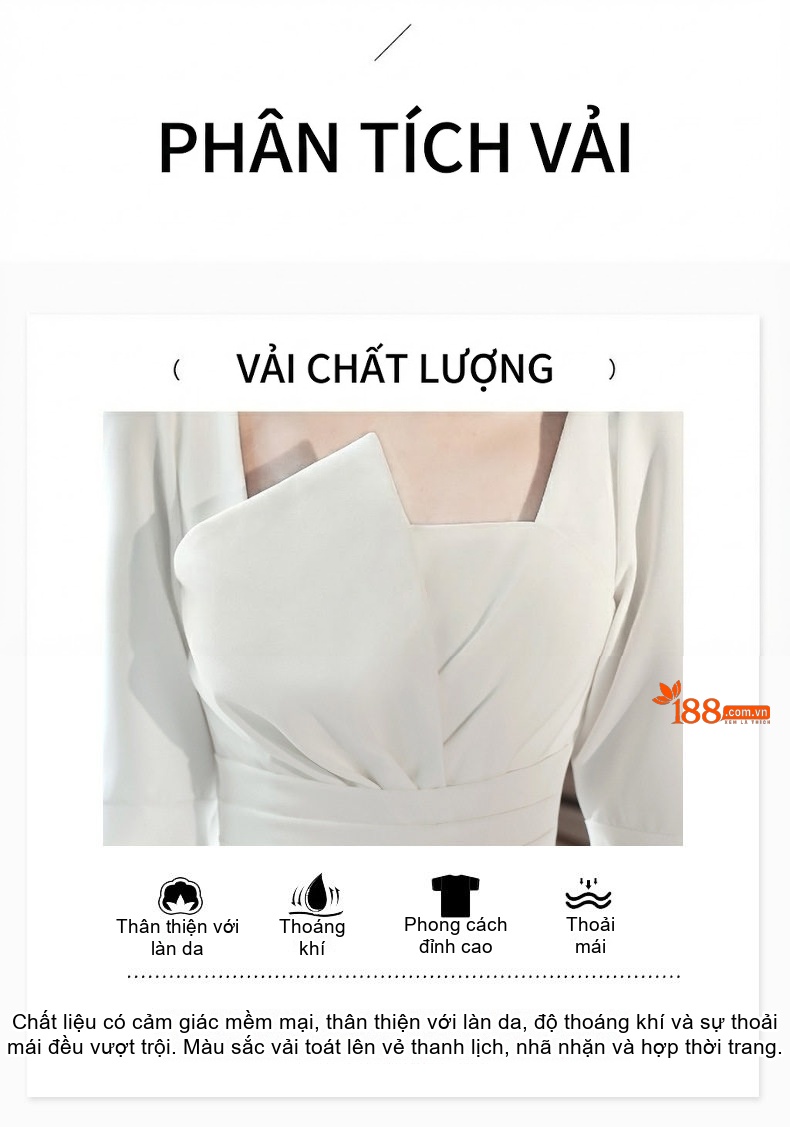 Váy Dự Tiệc Tay Dài dáng chữ A Thanh Lịch Màu Trắng, Đen chi tiết 8