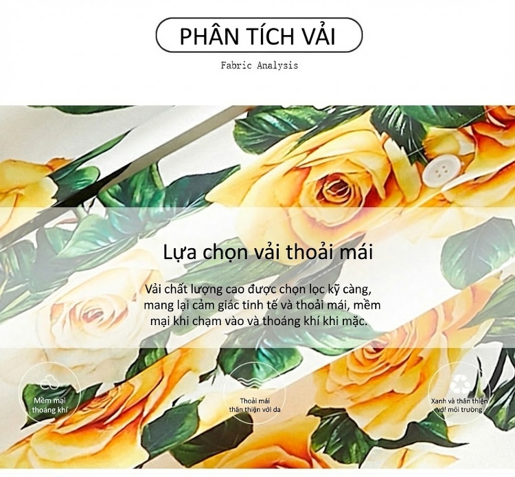 Váy Hai Dây Cotton Phủ Lụa Họa Tiết Hoa Hồng Vàng Dáng Xòe Công Chúa Màu Trắng, Vàng chi tiết 3