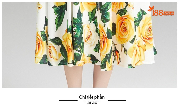 Váy Hai Dây Cotton Phủ Lụa Họa Tiết Hoa Hồng Vàng Dáng Xòe Công Chúa Màu Trắng, Vàng chi tiết 13