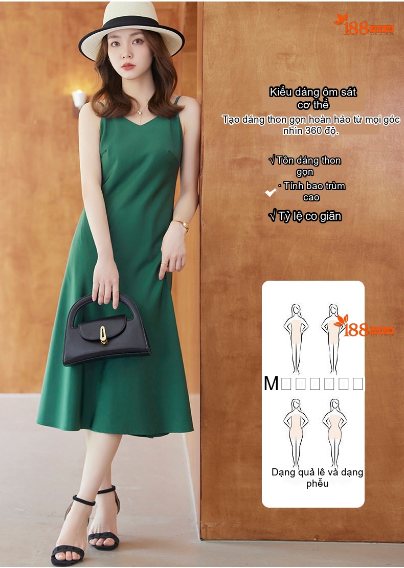 Váy Hai Dây Nữ Chất Liệu Voan Lụa Form dáng chữ A Màu Trắng, Đen, Xanh Lá, Tím... chi tiết 6