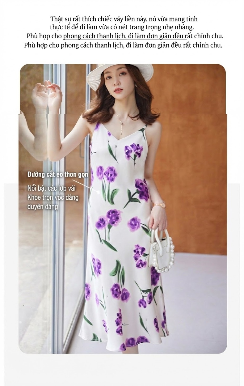 Váy Hai Dây Nữ Chất Liệu Voan Lụa Form dáng chữ A Màu Trắng, Đen, Xanh Lá, Tím... chi tiết 10