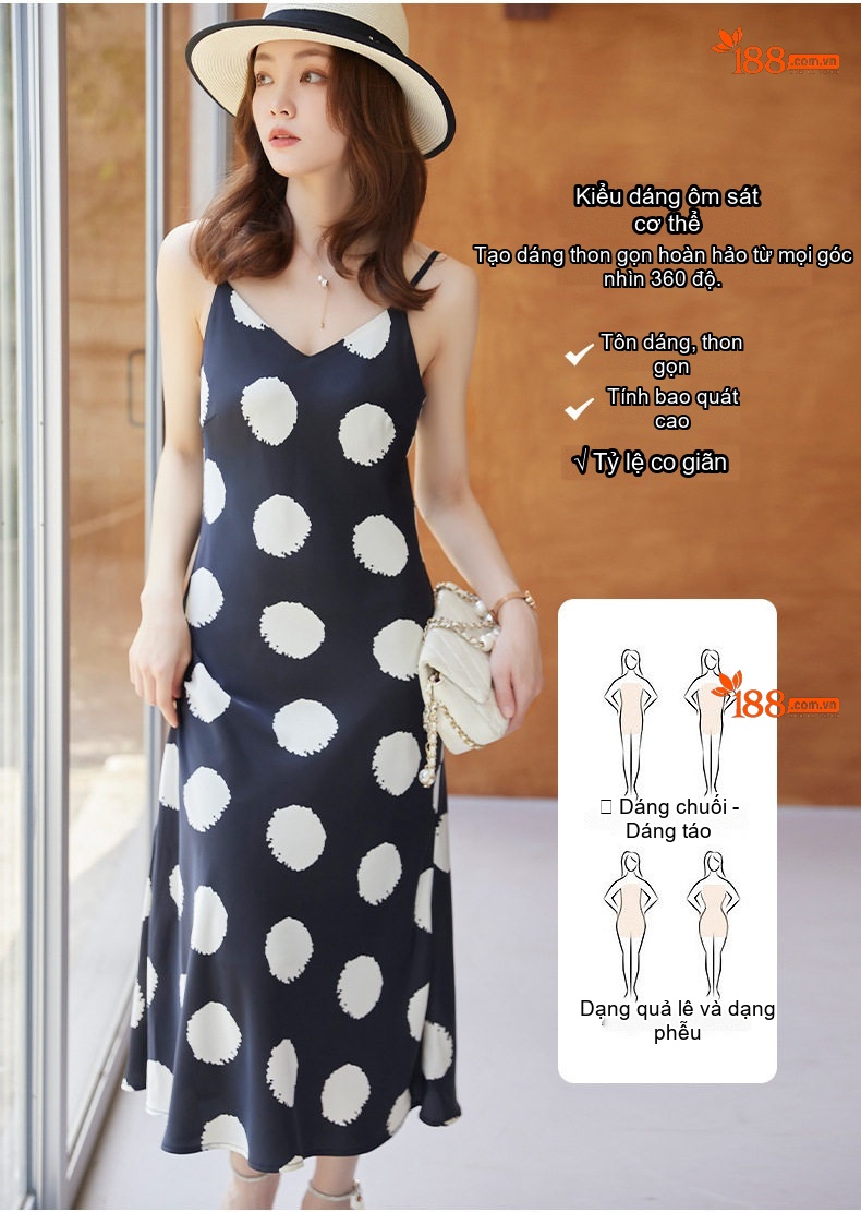Váy Hai Dây Nữ Chất Liệu Voan Lụa Form dáng chữ A Màu Trắng, Đen, Xanh Lá, Tím... chi tiết 14