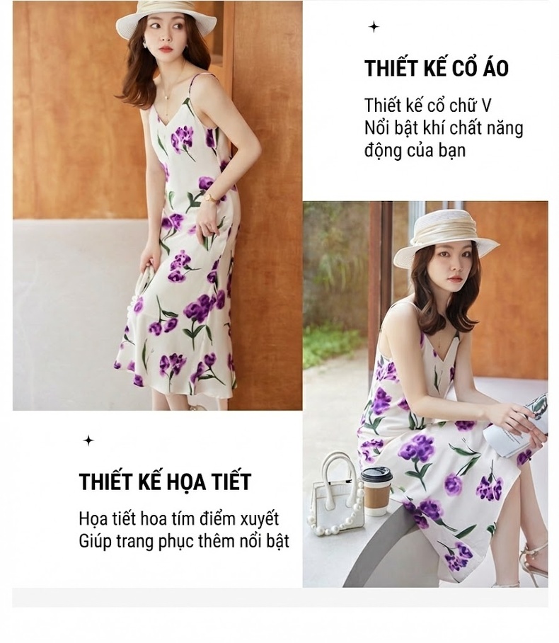 Váy Hai Dây Nữ Chất Liệu Voan Lụa Form dáng chữ A Màu Trắng, Đen, Xanh Lá, Tím... chi tiết 11