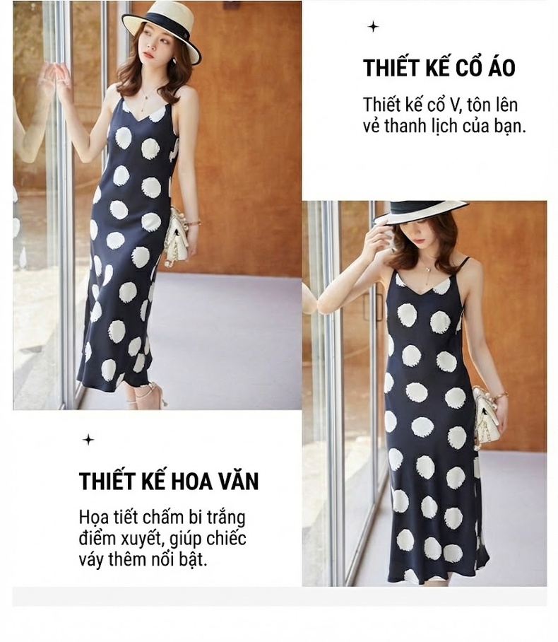 Váy Hai Dây Nữ Chất Liệu Voan Lụa Form dáng chữ A Màu Trắng, Đen, Xanh Lá, Tím... chi tiết 13