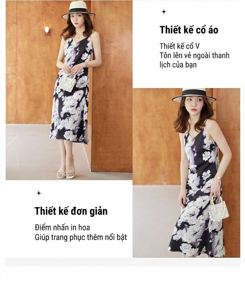 Váy Hai Dây Nữ Chất Liệu Voan Lụa Form dáng chữ A Màu Trắng, Đen, Xanh Lá, Tím... chi tiết 19