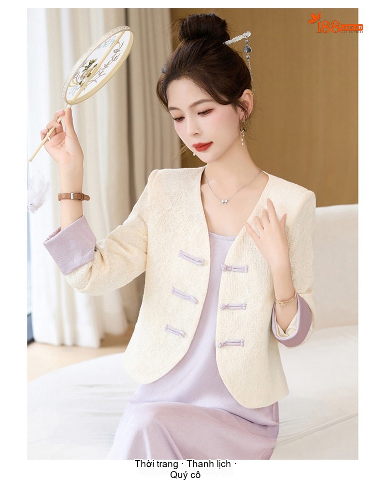 Váy Hai Dây Nữ Dáng Dài Kèm Áo Khoác Ren Cổ chữ V Phong Cách Tiểu Thư Màu Xanh, Vàng, Tím, Đen chi tiết 21