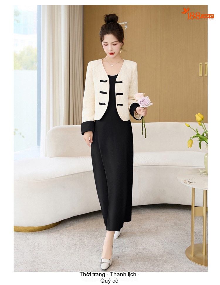 Váy Hai Dây Nữ Dáng Dài Kèm Áo Khoác Ren Cổ chữ V Phong Cách Tiểu Thư Màu Xanh, Vàng, Tím, Đen chi tiết 27