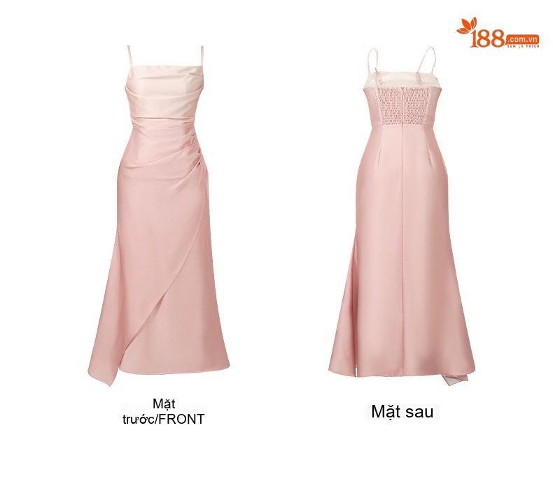 Váy Hai Dây Nữ Dáng Dài Ôm Eo Màu Hồng Phấn chi tiết 4