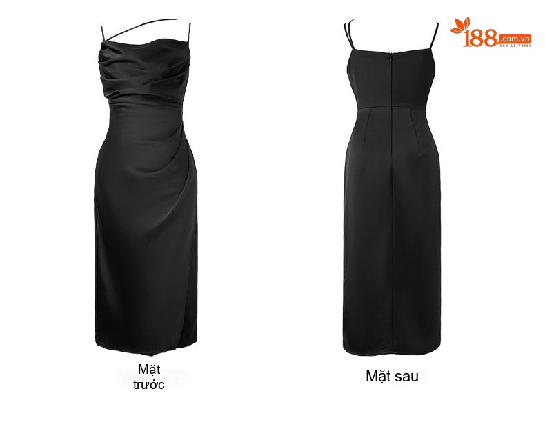 Váy Hai Dây Nữ Dáng Ôm Xẻ Tà Chất Liệu Satin Màu Đen, Be, Hồng chi tiết 7
