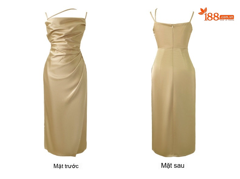 Váy Hai Dây Nữ Dáng Ôm Xẻ Tà Chất Liệu Satin Màu Đen, Be, Hồng chi tiết 8