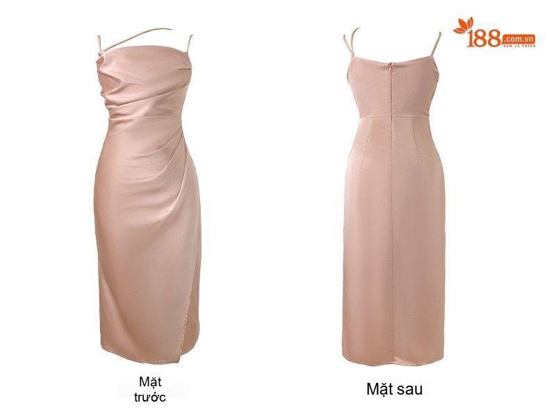 Váy Hai Dây Nữ Dáng Ôm Xẻ Tà Chất Liệu Satin Màu Đen, Be, Hồng chi tiết 9