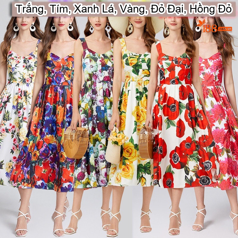 Váy Hai Dây Nữ Hở Vai In Họa Tiết Hoa Mùa Hè chi tiết 1