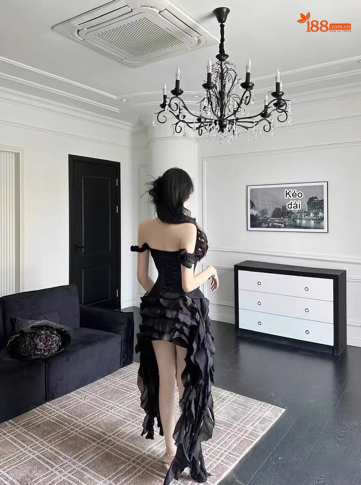 Váy Hai Dây Nữ Họa Tiết Hoa 3D Bèo Nhún Thắt Nơ Đi Biển Màu Trắng Xanh chi tiết 10