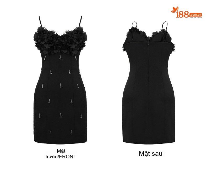 Váy Hai Dây Nữ Ôm Body Đính Hoa 3D Phong Cách Tiểu Thư Màu Đen chi tiết 4